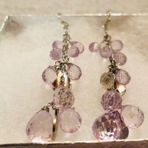 Pair of silver and purple beaded earrings